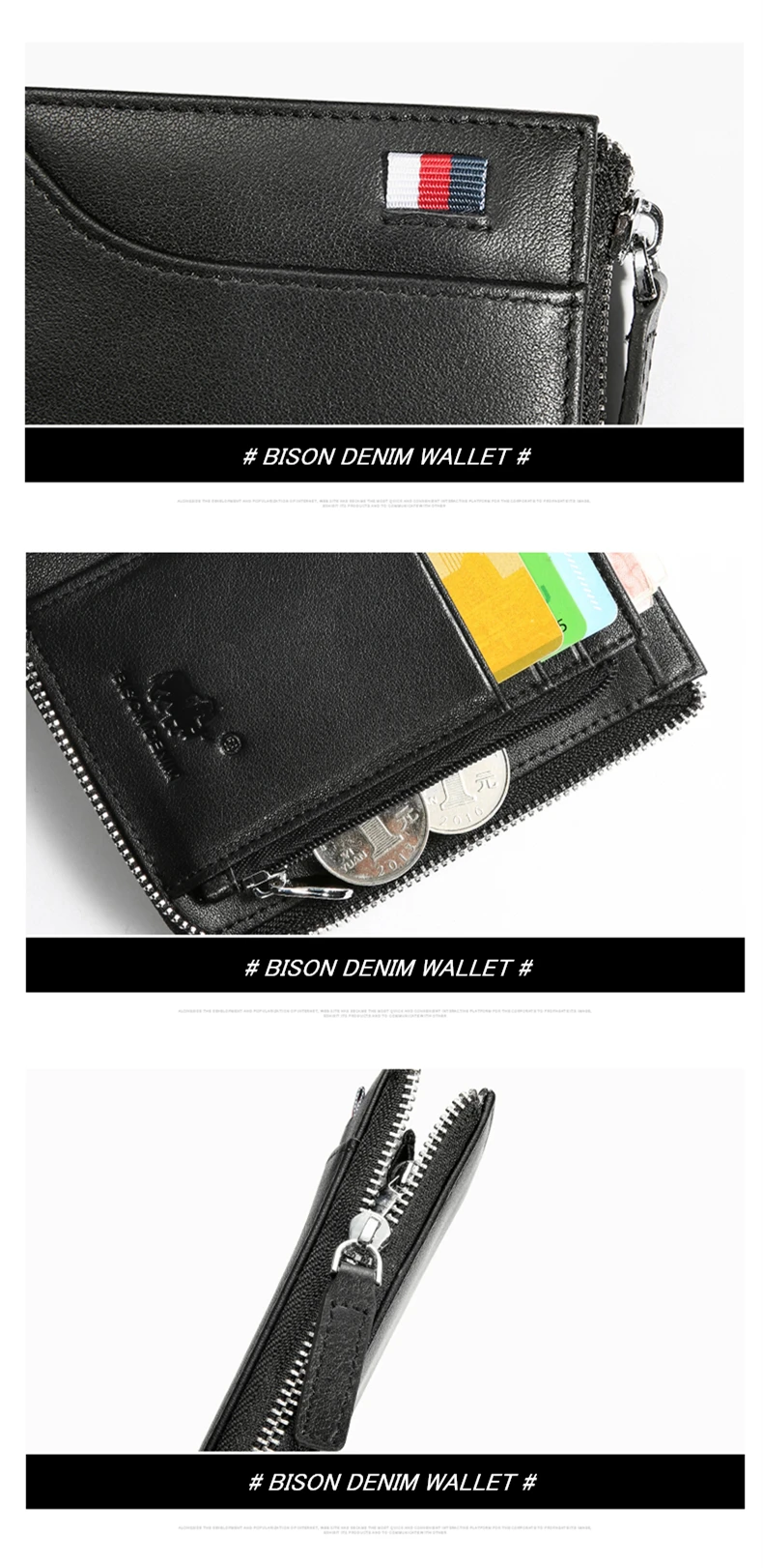 BISON DENIM, новинка, мужской кошелек из коровьей кожи, короткий кошелек для мужчин, кожаная сумка для денег на молнии, кошелек для монет, ID/кредитный держатель для карт N4478