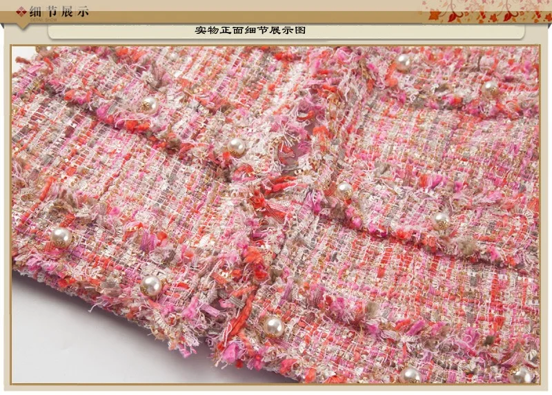 2019 Autumn Winter Gloria&ampGrace Pink Elegant Tweed Classic Chan Vintage Office Lady Pearl Tassel Jacket Coat Haute Couture | Женская