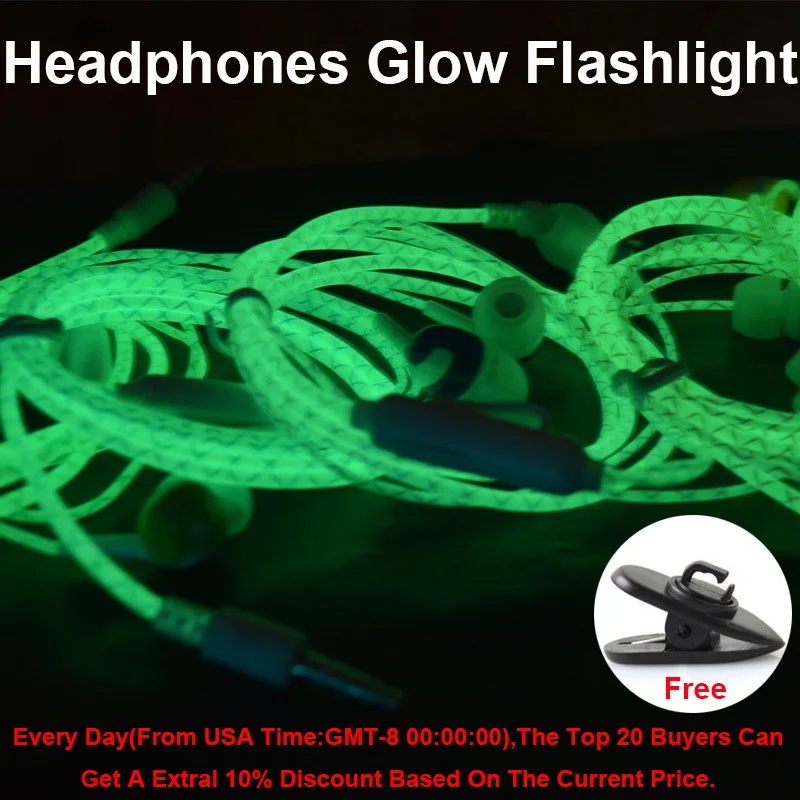 Glow Headphones Cool Luminous Led Earphone Noise Cancelling With Microphone For Xiaomi iPhone 4S Samsung Neon Headset Flashlight