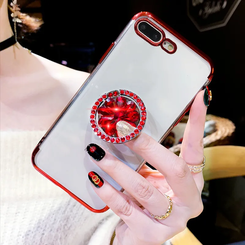 Мягкий блестящий чехол со стразами и кольцом держателем для Samsung S10 S10e S9 S8 S7 S6 Edge Plus