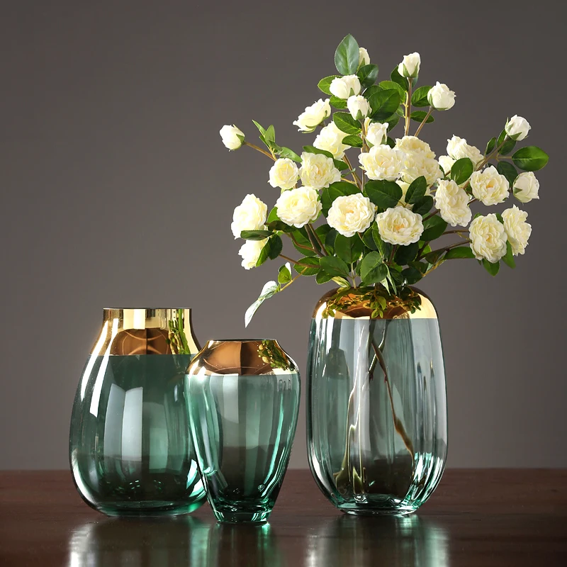 Modern Luxury Glass VasesGrey/Green Hydroponics Dried Flower Glass Containers Electroplate Large Vases  Home Decoration