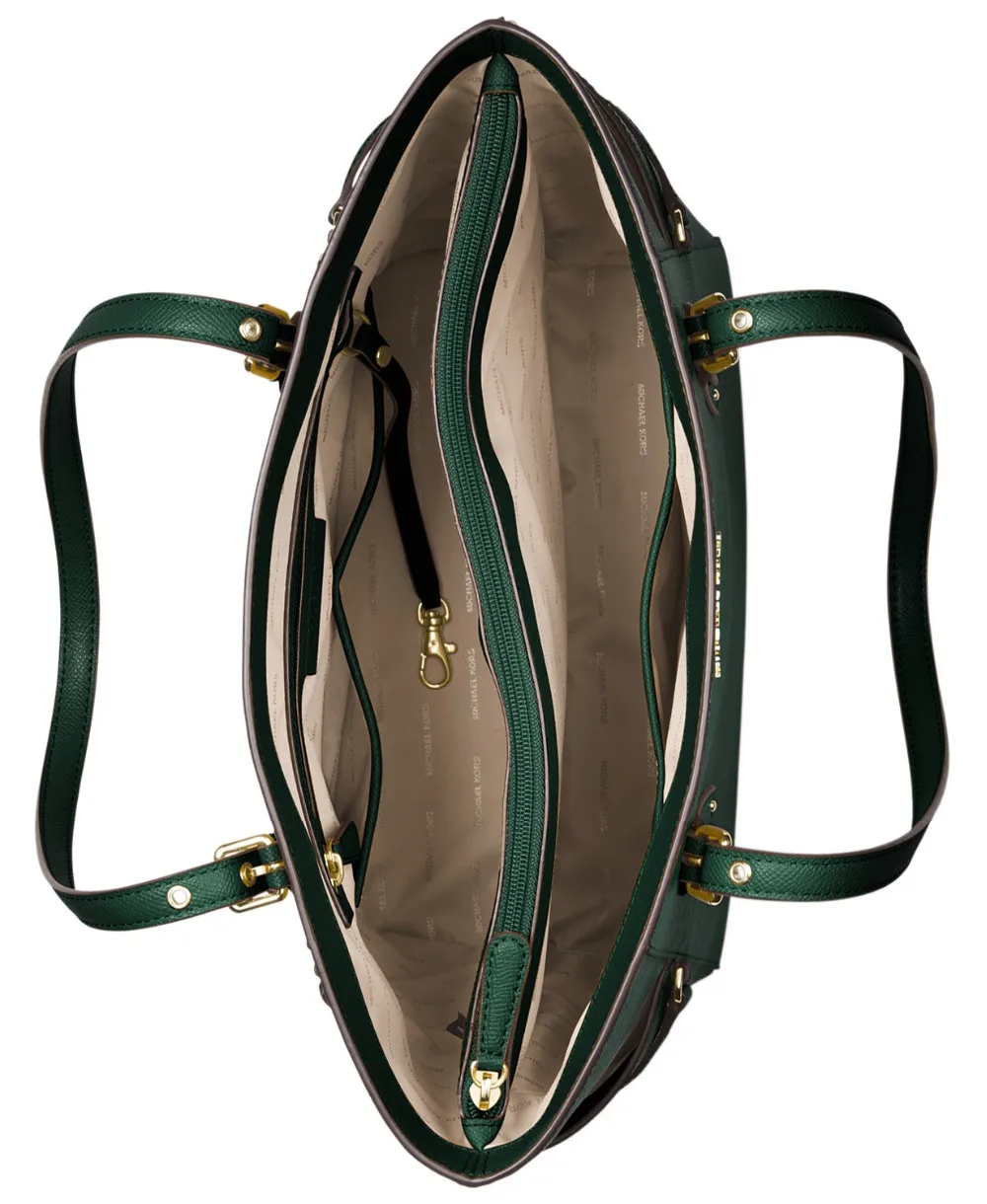 Сумка-тоут из кожи с перекрестным лицевым покрытием (Racing Green/Gold) от MK | Багаж и