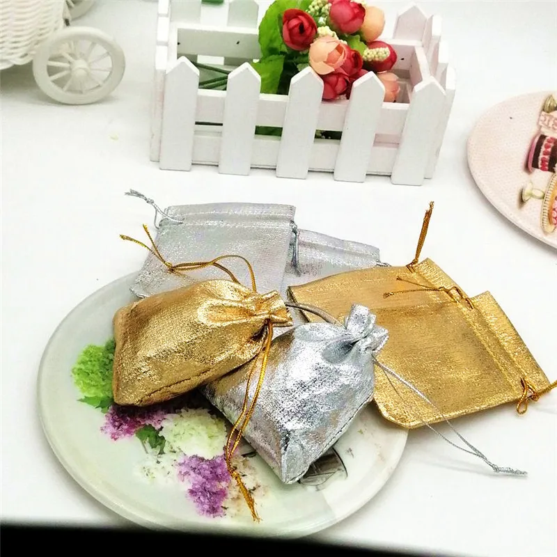 300pcs/lot 7x9cm 9x12cm 10x15cm Gold/silver Drawstring Jewelry Packing Bags Wedding Gift Pouches | Украшения и аксессуары