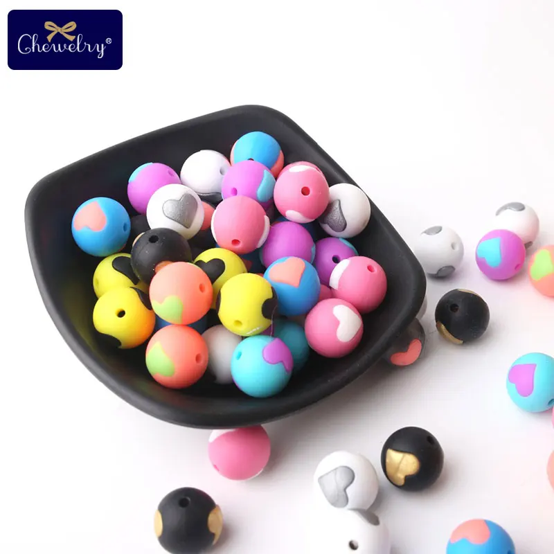CHEWELRY 5pcs Silicone Heart Shape Beads Food Grade Teething Accessories Baby Shower Toys Necklace Bracelet Teether Product | Мать и