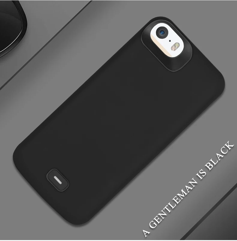 4000 мАч ударопрочный Аккумулятор Чехол для iPhone 5S, SE SE2 5G i5 i5s power pack Silm силиконовый аккумулятор зарядное устройство чехол зарядка задняя крышка - Цвет: Черный