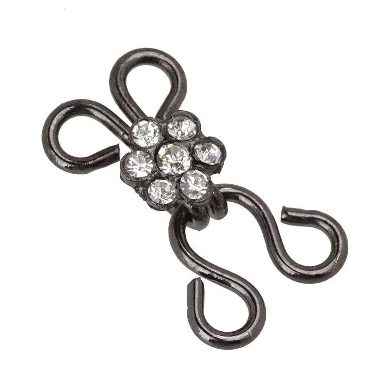 

10Set Craft Black Gun Clear Crystal Hook & Eyes Clasp Waist Extender Button Sewing On Garment NK67