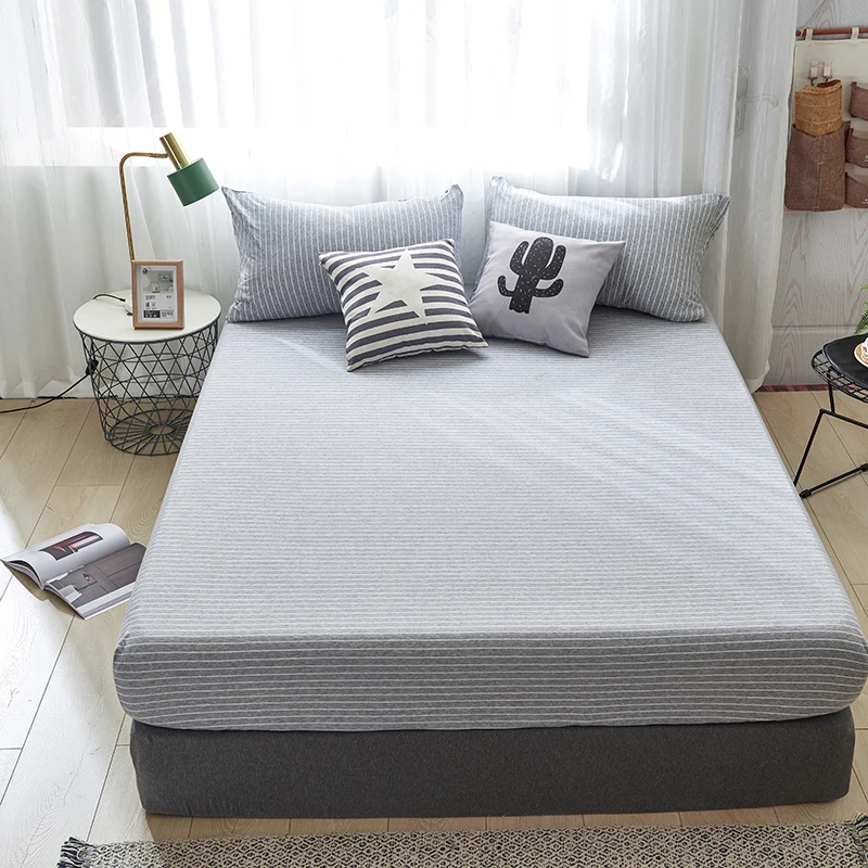 4D-4 Cotton Fitted Sheet Mattress Cover Four Corners with Elastic Band Bed Sheet Pillowcase Bed Linen Queen King Full Twin Size - Цвет: 4D-4