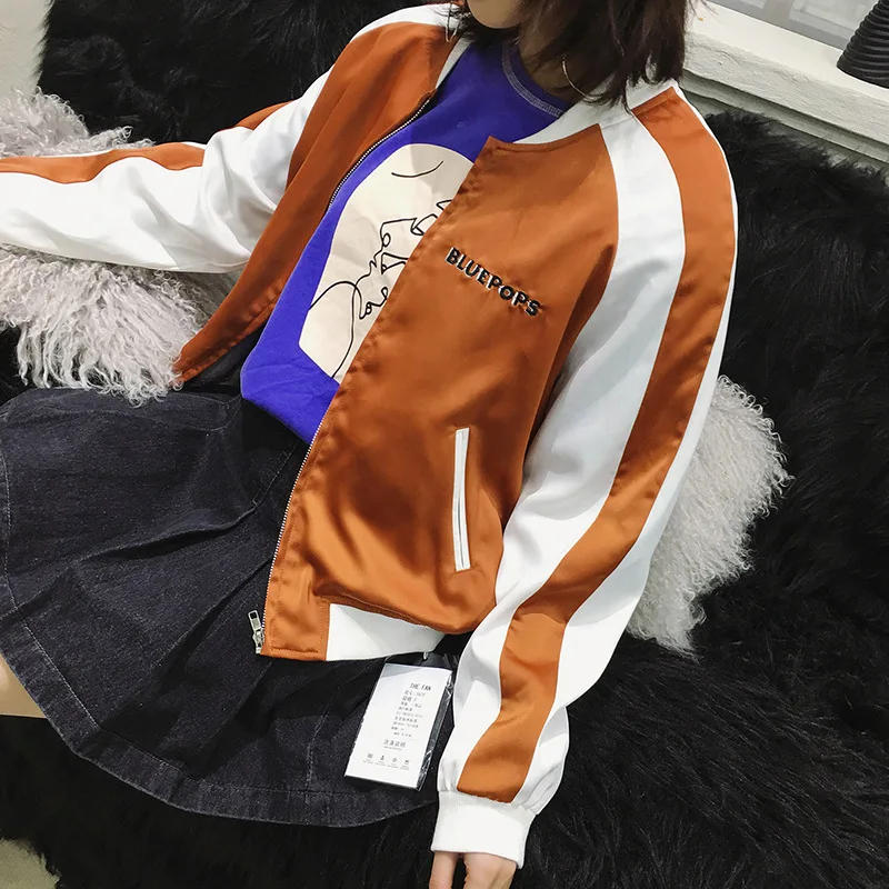 Свободная Женская куртка с круглым вырезом и рисунком Harajuku короткие куртки