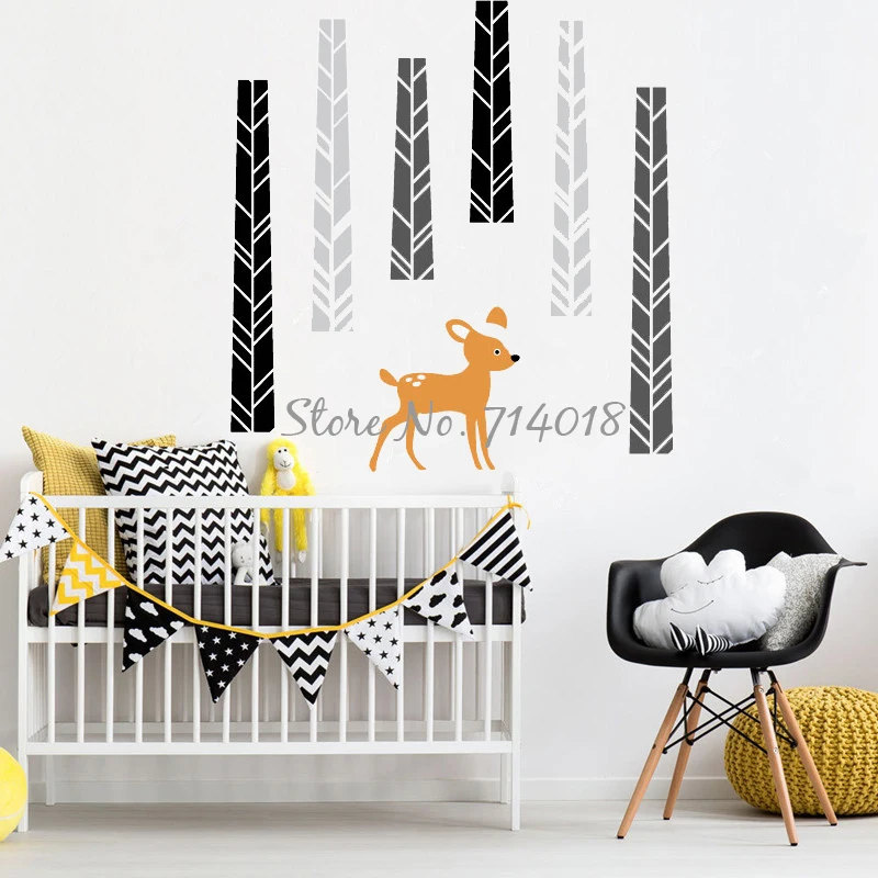 Виниловые наклейки на стену с изображением оленя леса геометрических деревьев