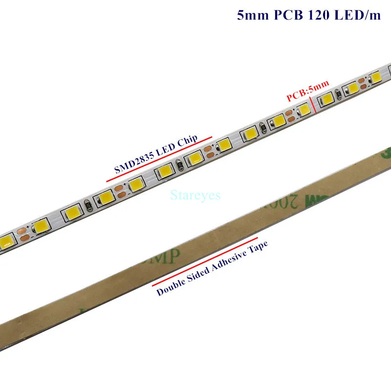 100 шт. 5 м SMD 2835 120 светодиодный/м 12 В постоянного тока Светодиодная лента IP20