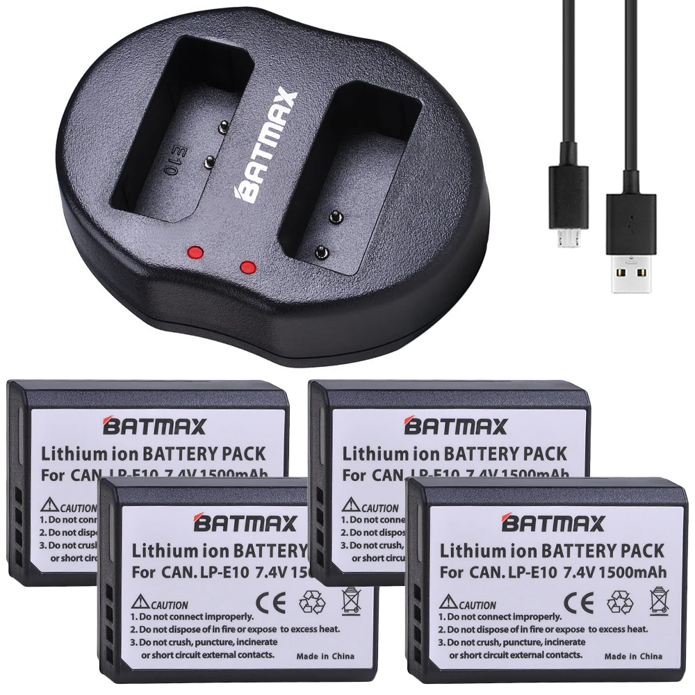 Аккумулятор Batmax 4x1500 мАч аккумулятор для телефона LPE10 LP E10 + двойное зарядное