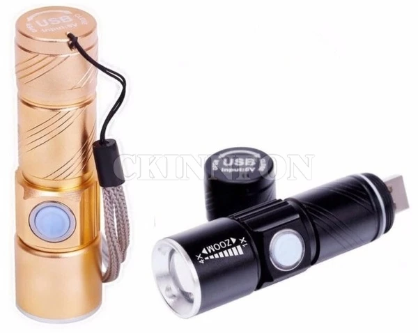 

DHL 50pcs USB Handy LED Torch usb Flash Light Pocket LED Rechargeable Flashlight Zoomable Lamp For Hunting Black/Gold