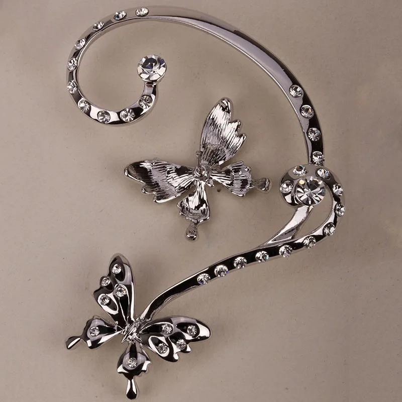 Женские серьги манжеты с бабочкой золотистые/Серебристые австрийским
