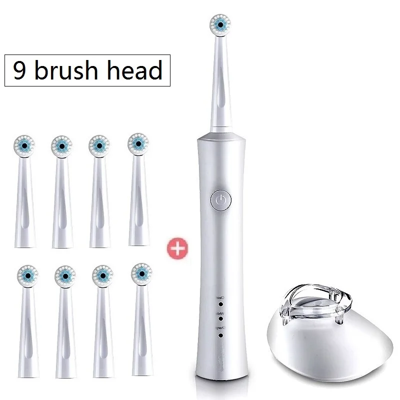 9 brush head Вращающаяся перезаряжаемая электрическая зубная щетка, ультра звуковая зубная щетка для детей и взрослых, зубная щетка с металлическим вращающимся двигателем - Цвет: 9 brush head