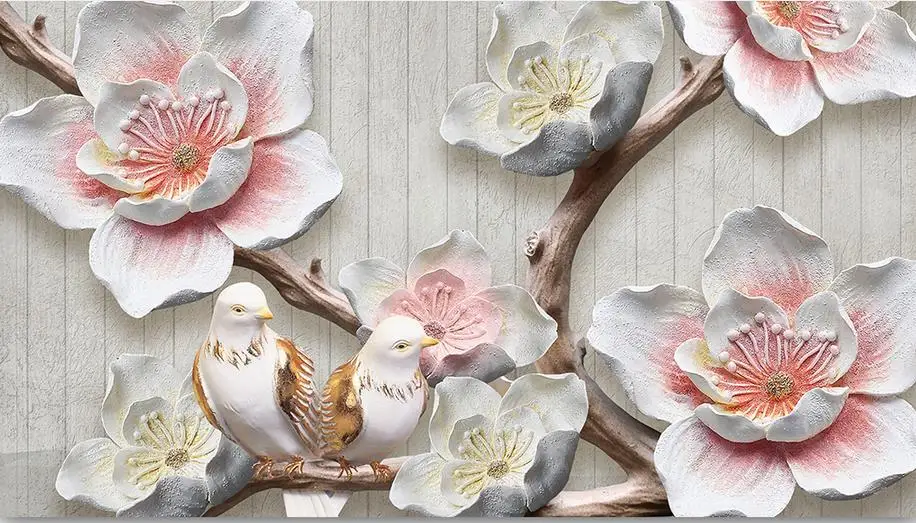 Пользовательские фото обои 3D Рельефный цветок сливы птичка настенная бумага