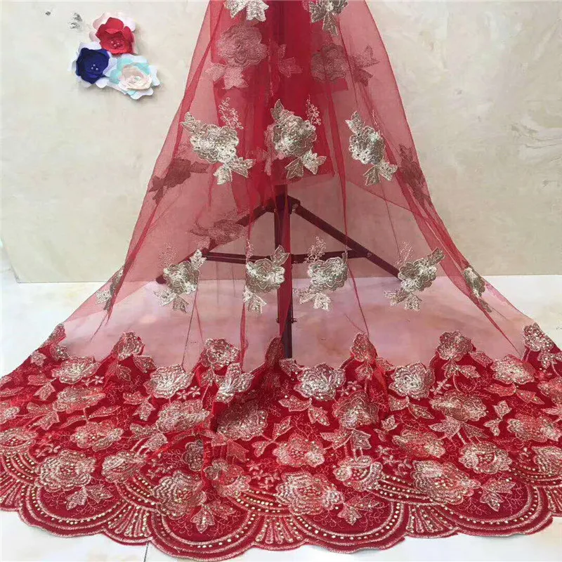 Нигерийская кружевная ткань 2018 Высококачественная французский тюль с камнями