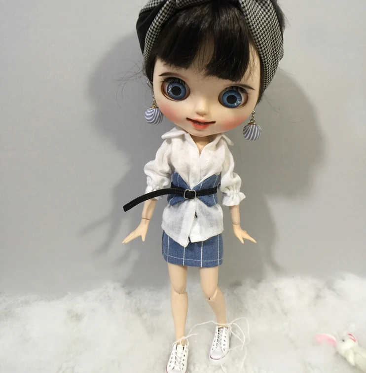 Модная кукольная одежда BJD белая рубашка + синяя юбка ремень аксессуары для кукол