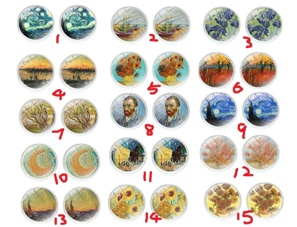 300pairs/lot new fashion Oil Painting Abstract Famous Artist paint Starry Night Stud Earrings Glass Cabochon Jewelry | Украшения и