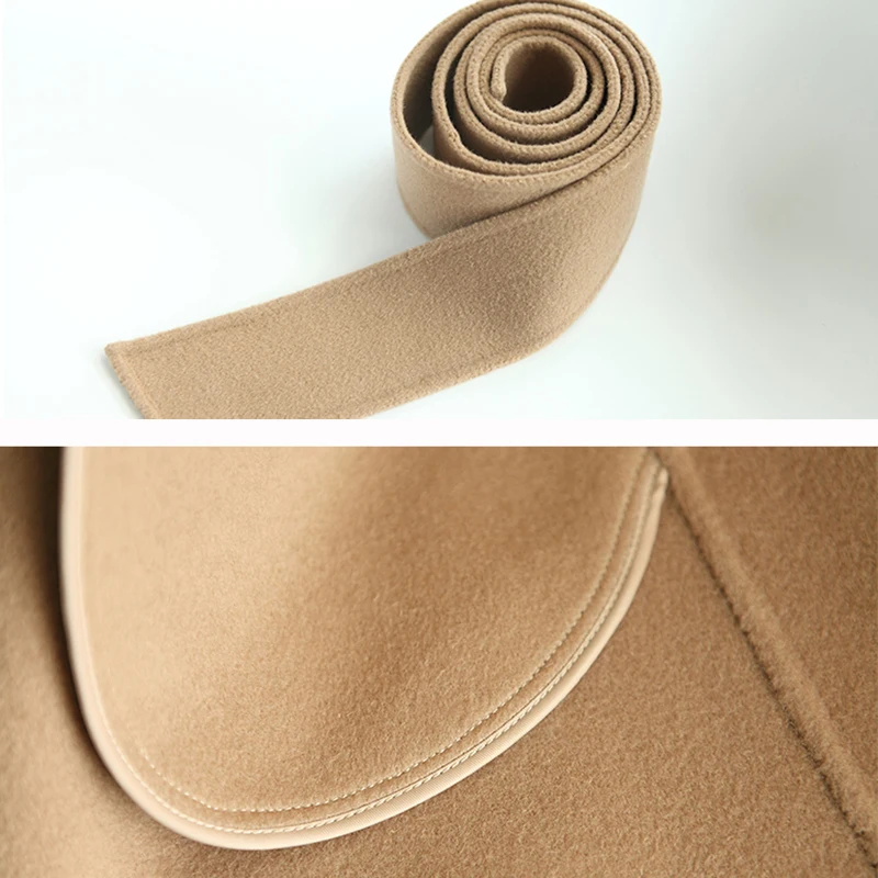 Женское шерстяное пальто с капюшоном двухстороннее длинное больших размеров