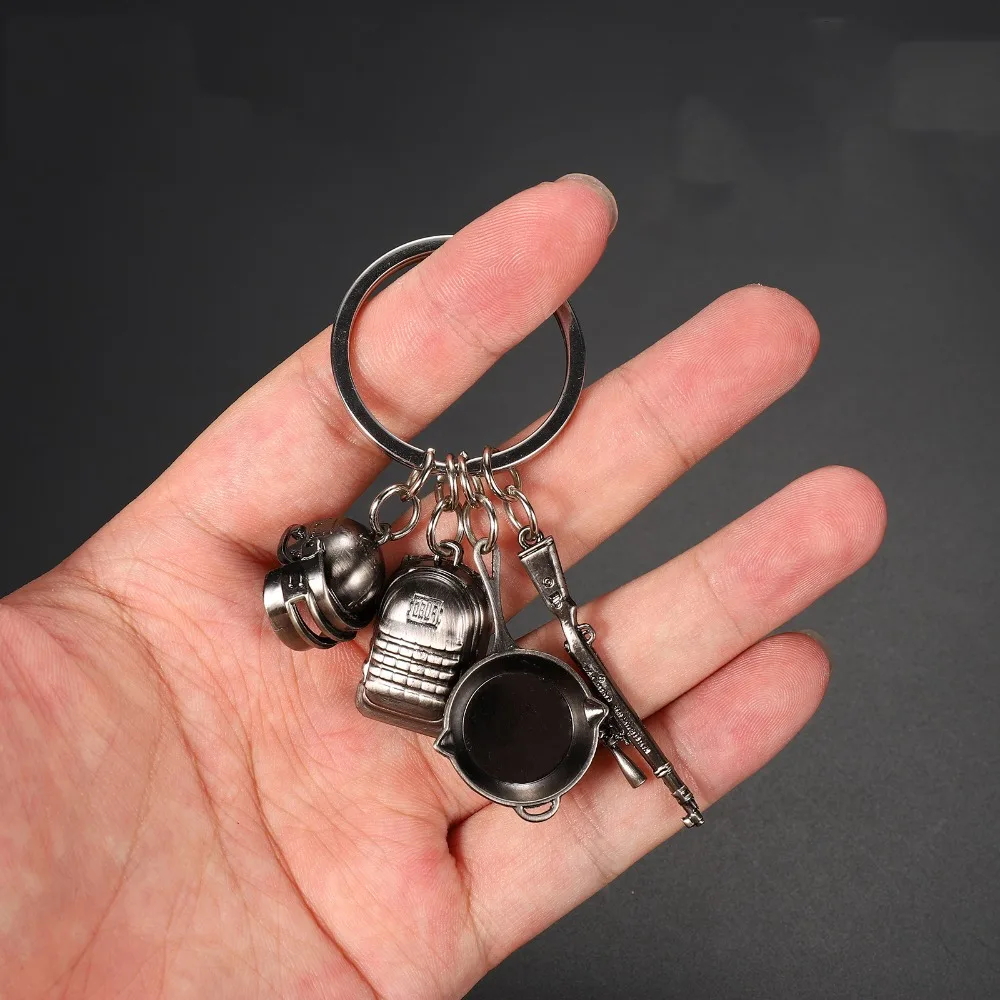 100pcs Fashion MiNi Key Chains Game PUBG Level 3 Helmet Backpack Saucepan Keychain Playerunknown Battlefield Cosplay Props | Украшения и