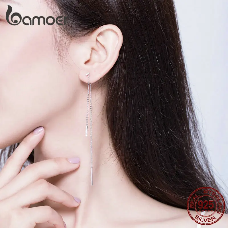 Женские серьги подвески bamoer Серебристые с геометрическим узором из фианита