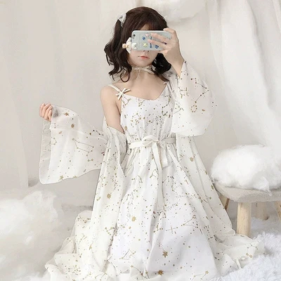 dress and coat1 Черное/красное/Белое платье лолиты для взрослых, пальто, карнавальный костюм звездного неба, женский летний костюм, шифоновая Одежда для девочек - Цвет: dress and coat1
