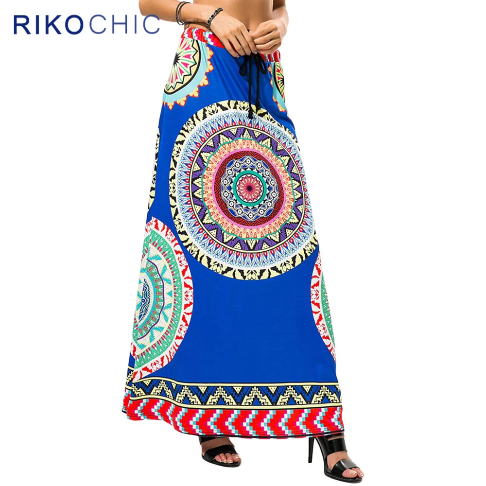 Rikochic Лето Повседневное Макси бохо-юбка Этническая Круглый Цветок dashiki печати