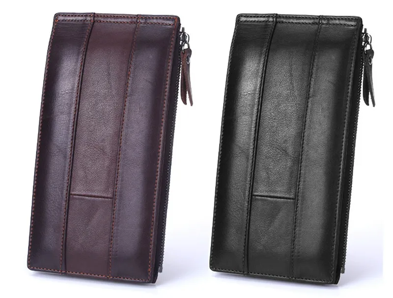 Quality Cowhide Men Clutch Wallets Genuine Leather Long Purses Business Large Capacity Wallet Zipper Pocket For Male