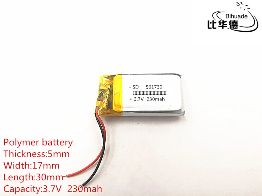 

10pcs/lot 3.7V 230mAh 501730 Lithium Polymer Li-Po li ion Rechargeable Battery cells For Mp3 MP4 MP5 toy mobile bluetooth