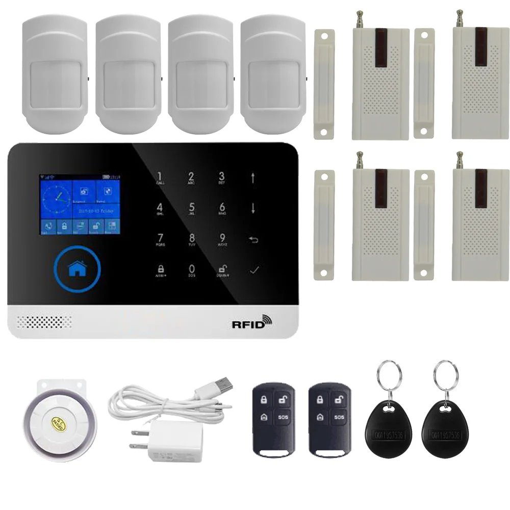 L KIT Домашняя безопасность Wi-Fi GSM SMS сигнализация IP камера RFID и мобильный телефон контроль Беспроводная дверь открытая сигнализация детектор дыма - Цвет: L KIT