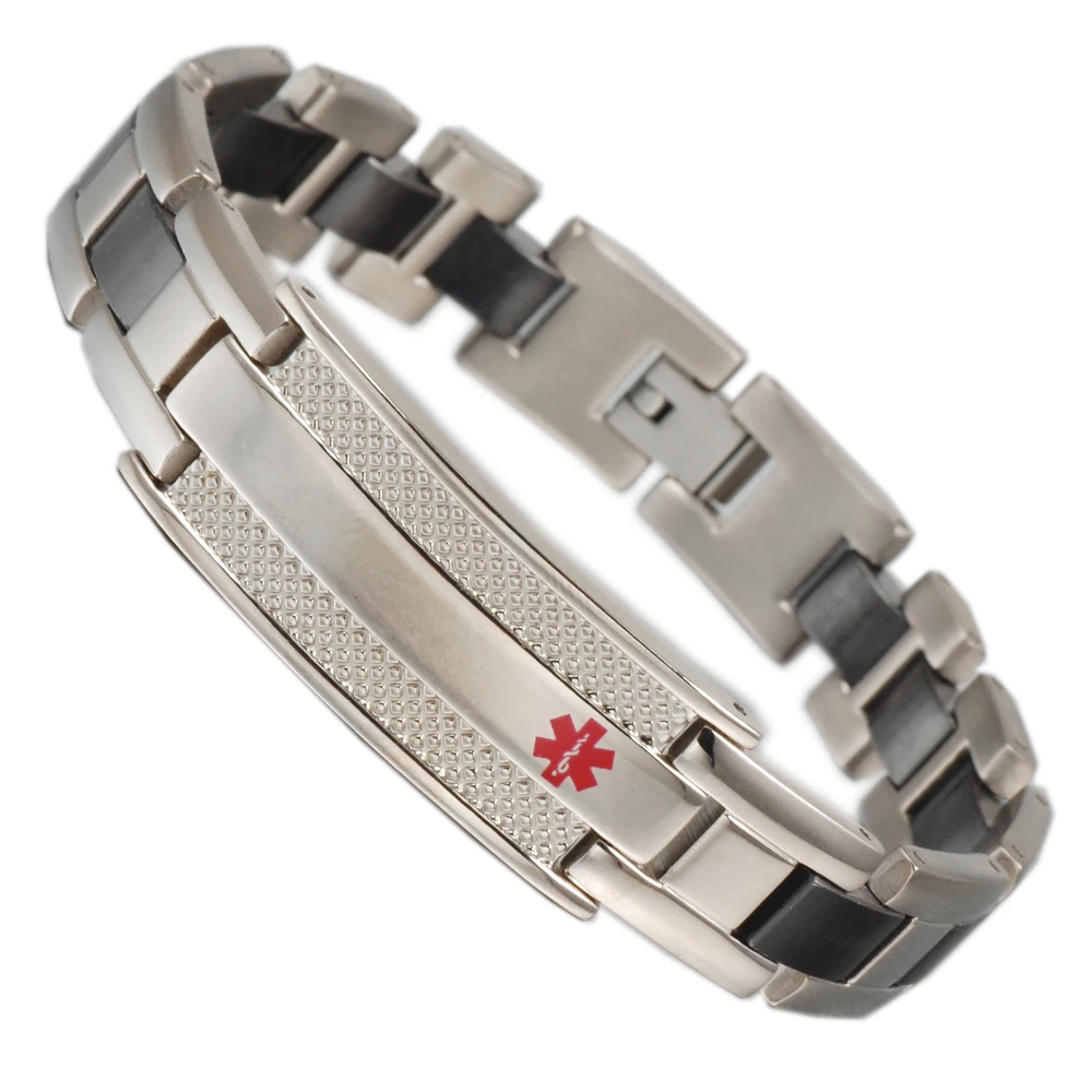 Медицинские оповещения браслеты для мужчин Черная Керамическая Магнитная