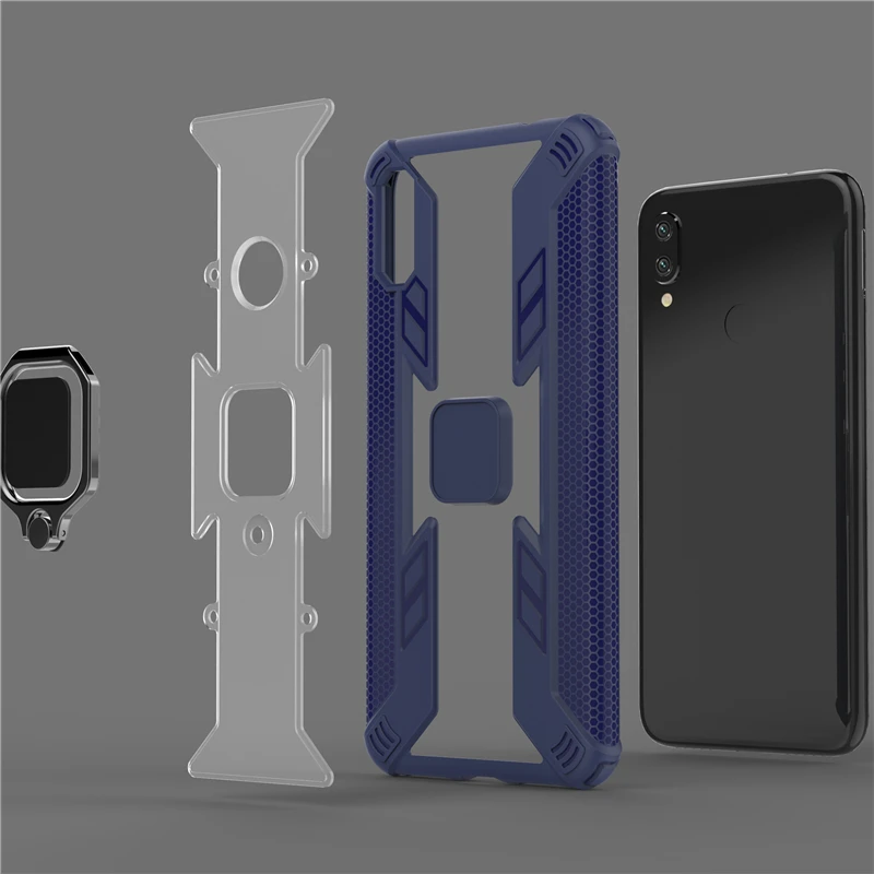 For Xiaomi 8 Lite Redmi Note 7 Pro Predator Heavy Military Anti-Drop Ring Stand PC TPU Case Cover |