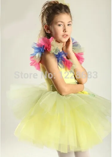 Феи с цветами для танцев платье пачка юниоров желтое балетное девочки желтого