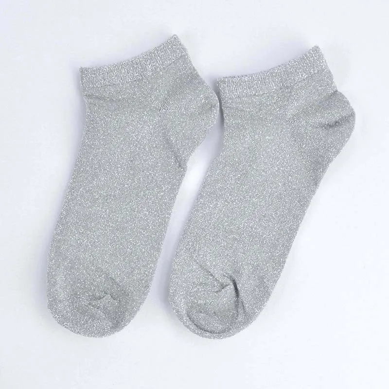 silver Женские блестящие носки для девочек, Harajuku Kawaii, короткие носки с сердечками, короткие носки с низким вырезом, Забавные милые носки ярких цветов, новинка года - Цвет: silver