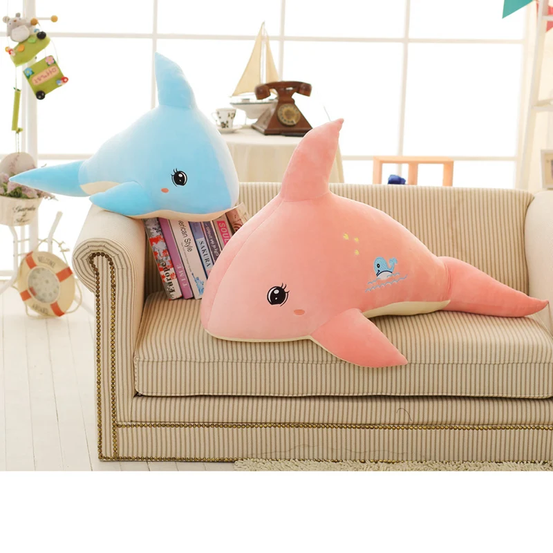 

New Blue/Pink Kawaii Dolphin Plush Toys Soft Cartoon Animal Dolphin Stuffed Pillow Doll Sofa Decoration Pillow Cushion Kids Toys