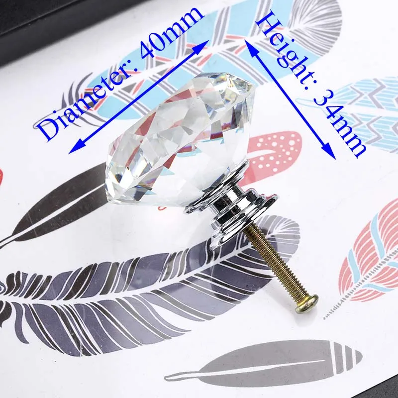 40mm Silver Base NAIERDI 40 мм Diamond форма дизайн кристалл стеклянные ручки шкаф ручки для выдвижных ящиков кухня ручки мебель ручка - Цвет: 40mm Silver Base