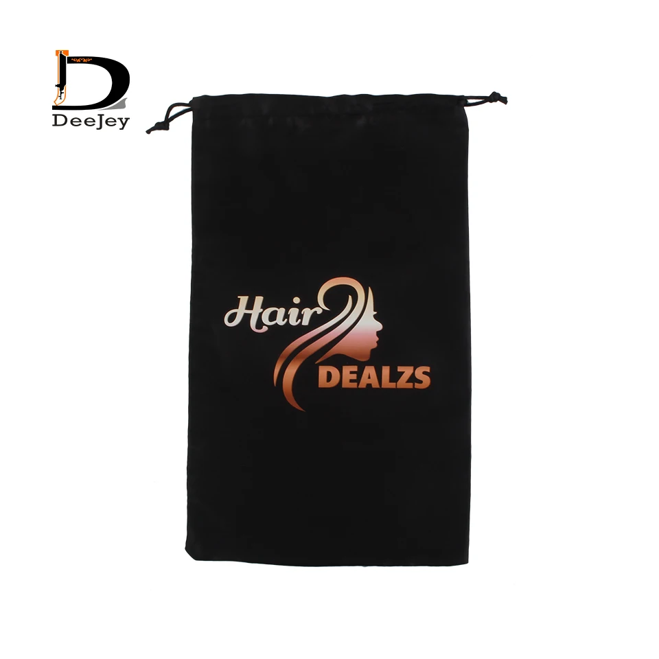 Ful Printed Polyester Black Satin Silk Bags 18x30cm Drawstring Bags Packaging Hair Extension Bundle Packaging Bags 50pc Lot