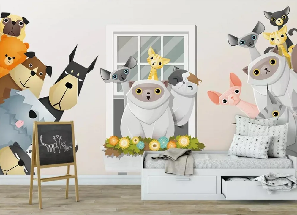 

[Самоклеющиеся] 3D милый кот собака мультфильм 12 настенная бумага настенная печать настенные наклейки