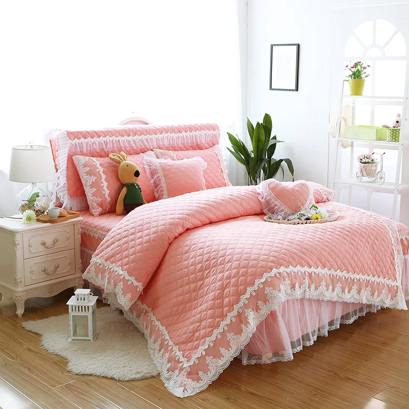 Princess bedding set thicken quilted duvet cover Korean style bed linen 100% cotton freshness skirt | Дом и сад