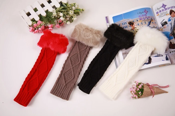 

Winter Warm Faux Rabbit Fur Knitting Wool Knitted Arm Wrist Warmer Gloves