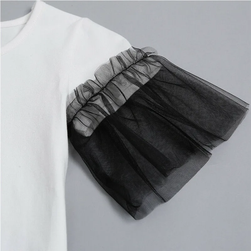 Модная летняя одежда для маленьких девочек Черная Кружевная футболка с