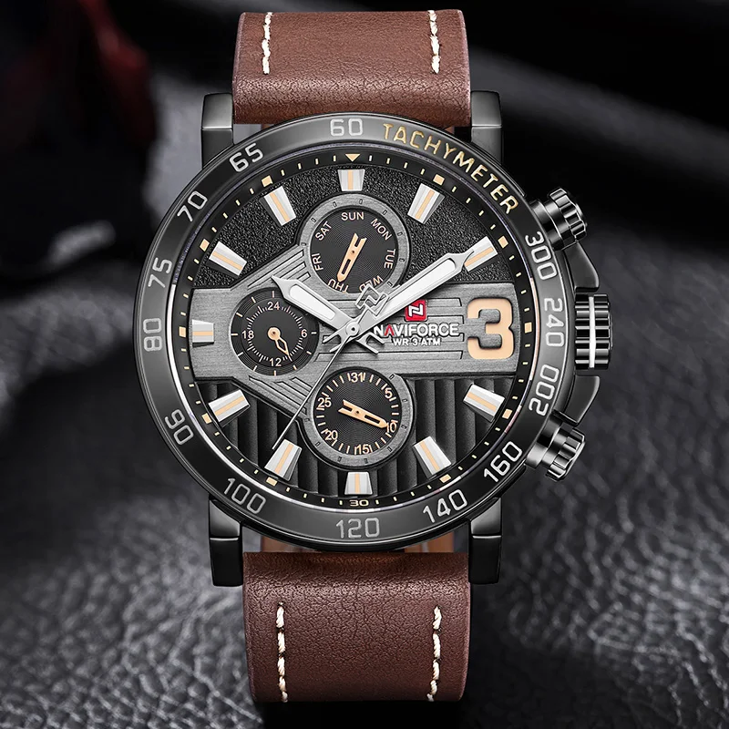 Топ люксовый бренд NAVIFORCE мужские спортивные часы кварцевые 24 часа дата Кожаные