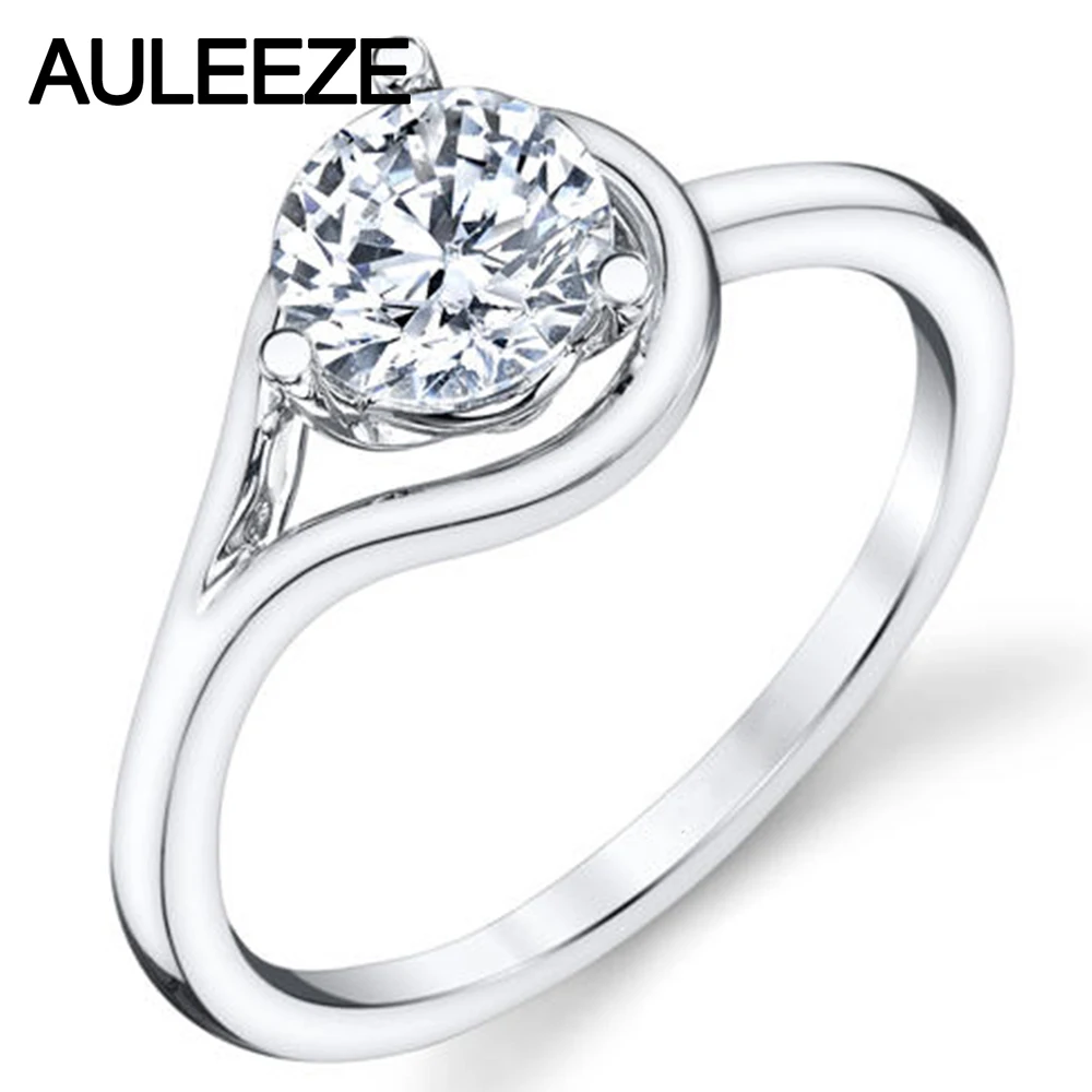 

Solitaire 1 Carat Round Brilliant Cut Moissanites Ring 14K White Gold Engagement Ring For Women Asymmetric Interwoven Shank Ring