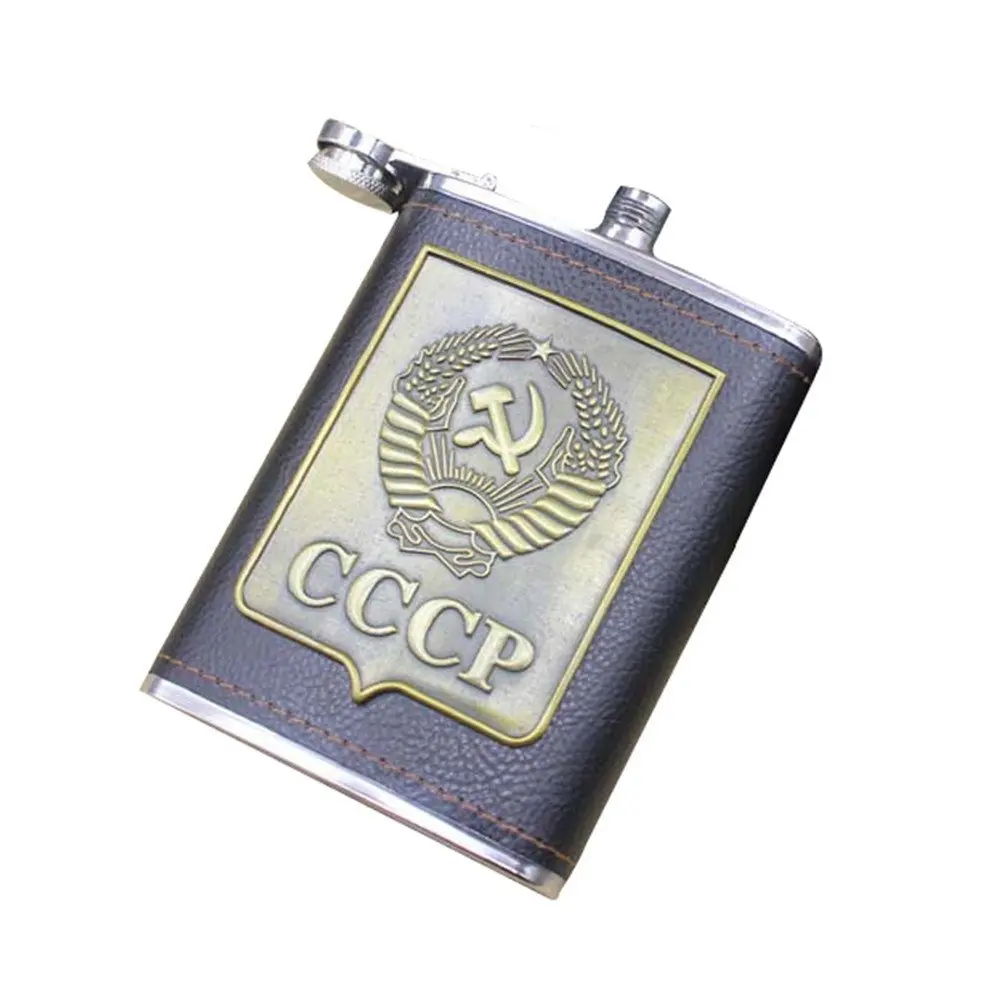 Bpa free 8 унций обернутая искусственной кожей бутылка для виски Cccp Воронка FLAGON нержавеющая сталь водка чашка спирт бедра фляжка набор с подарочной коробкой - Цвет: single