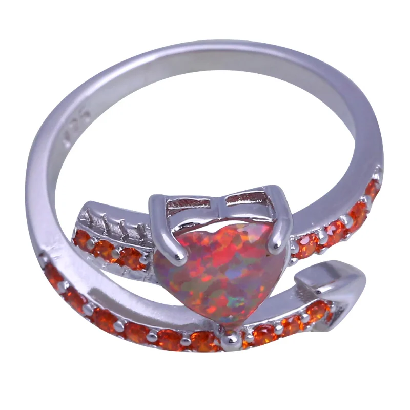 Женское серебряное кольцо Ayowei с двойным дизайном оранжевым кристаллом белым