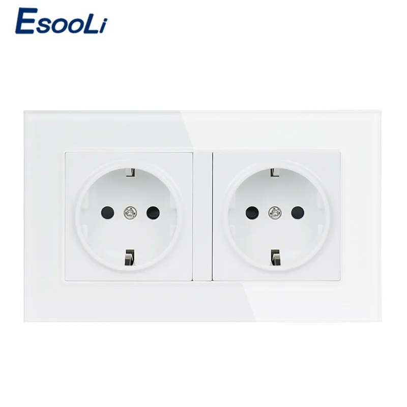 Esooli 16A двойная настенная розетка стандарта ЕС Хрустальная стеклянная панель