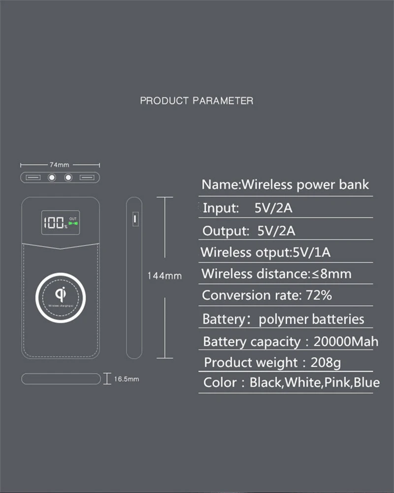 QI Беспроводное зарядное устройство для iPhone 8 8 plus XS power Bank Внешний аккумулятор встроенный беспроводной зарядное устройство power Bank портативный