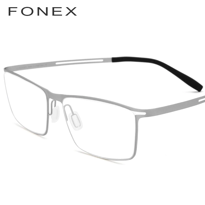 FONEX, эластичные титановые очки, мужские очки по рецепту, оправа для очков, Ультралегкая оптическая оправа для близорукости, Безвинтовые очки 874 - Цвет оправы: Серебристый