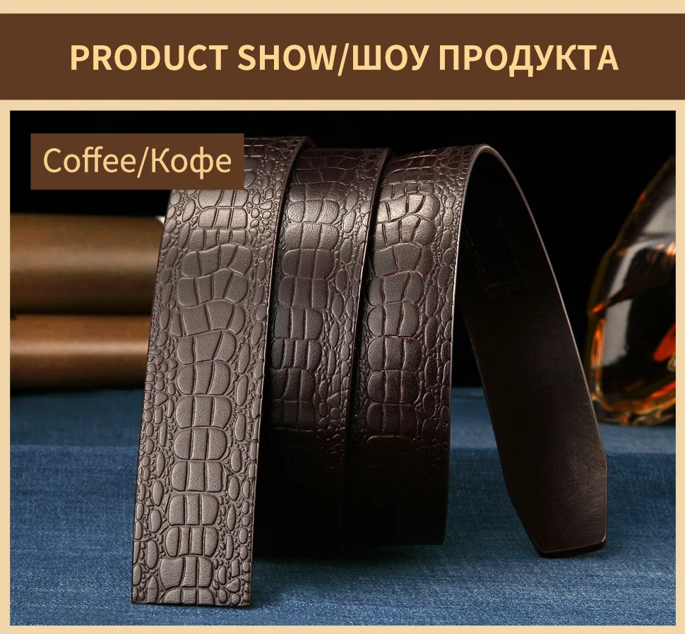 BIGDEAL Brand No Buckle 3.5cm Wide Genuine Leather Automatic Belt Body Strap Without Buckle Belts Men Good Quality Male Belts