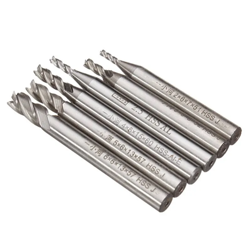 DANIU 6pcs 2-6mm 4 Flute Milling Cutter HSS End Mills Router Bits Engraving CNC Rotary Burrs Set Power Tools | Инструменты